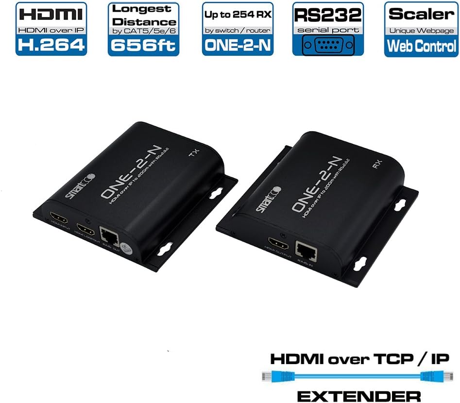 SMARTOOO SL-EX200 H.264 HDMI Extender over IP up to 656ft with HDMI loop out, RS232 supports one to many
