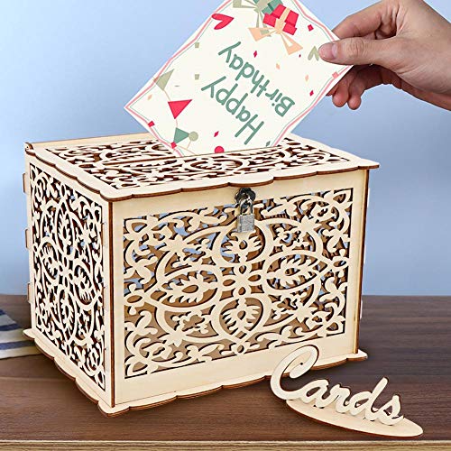 Ourwarm Diy Wedding Card Box With Lock Rustic Wood Card Box Gift Card Holder Card Box Perfect For Weddings, Baby Showers, Birthdays, Graduations Hold Up 225 Cards #TOP2