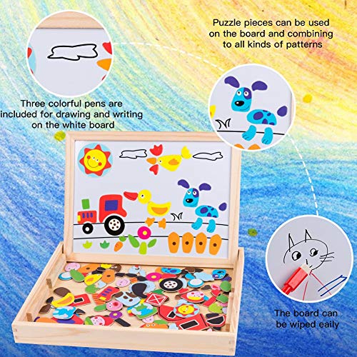 Uping magnetisches Holzpuzzle Staffelei doppelseitige Tafel Holzbrett Doodle 155 Stücke für Kinder ab 3 Jahre Bauernhof – Bild 4