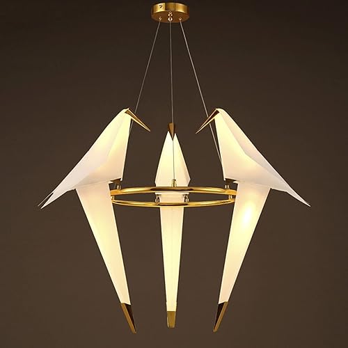 Lámpara colgante de pájaro, 3 luces, mil grúa de papel, lámpara de PVC LED moderna nórdica con pedestal hardware de pedestal para sala de estar