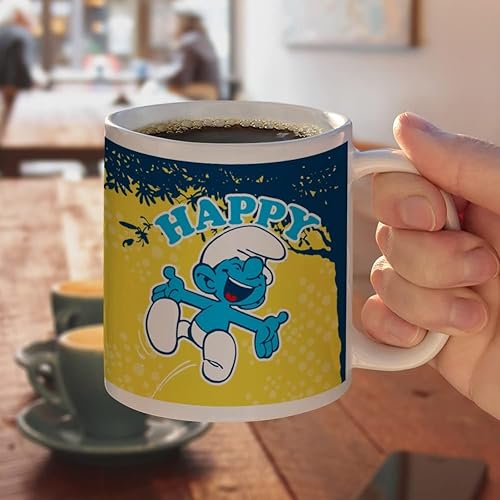 Miniatura 4 de Happy Smurf - Taza de café de cerámica de neón, tazas de regalo novedosas para café, té y bebidas calientes, 11 onzas, color blanco