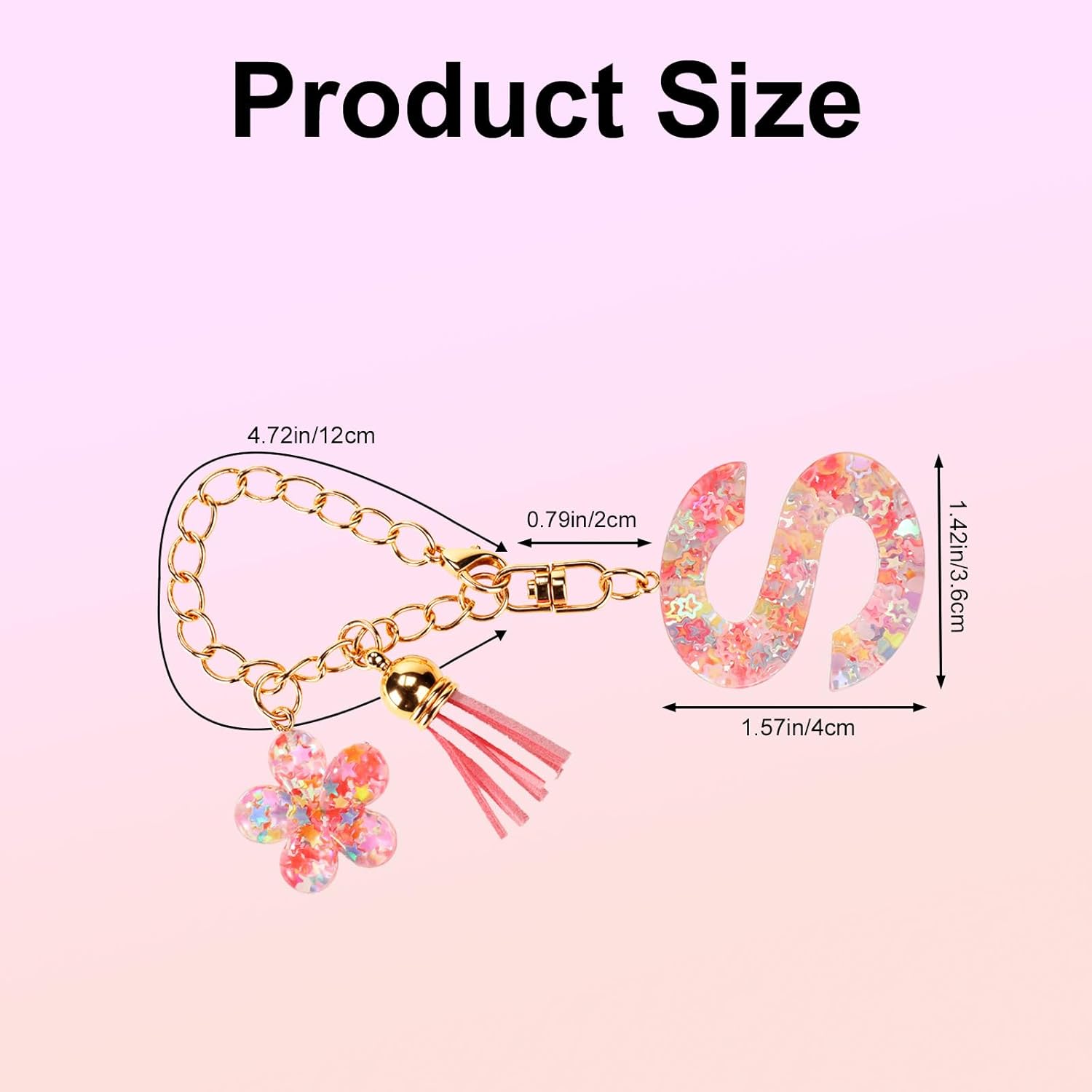 Sequin Initial Bag Charm for Bogg Beach Bag, Resin Keychain Letter Alphabet with Tassel Accessory Decorations for Women - Image 2