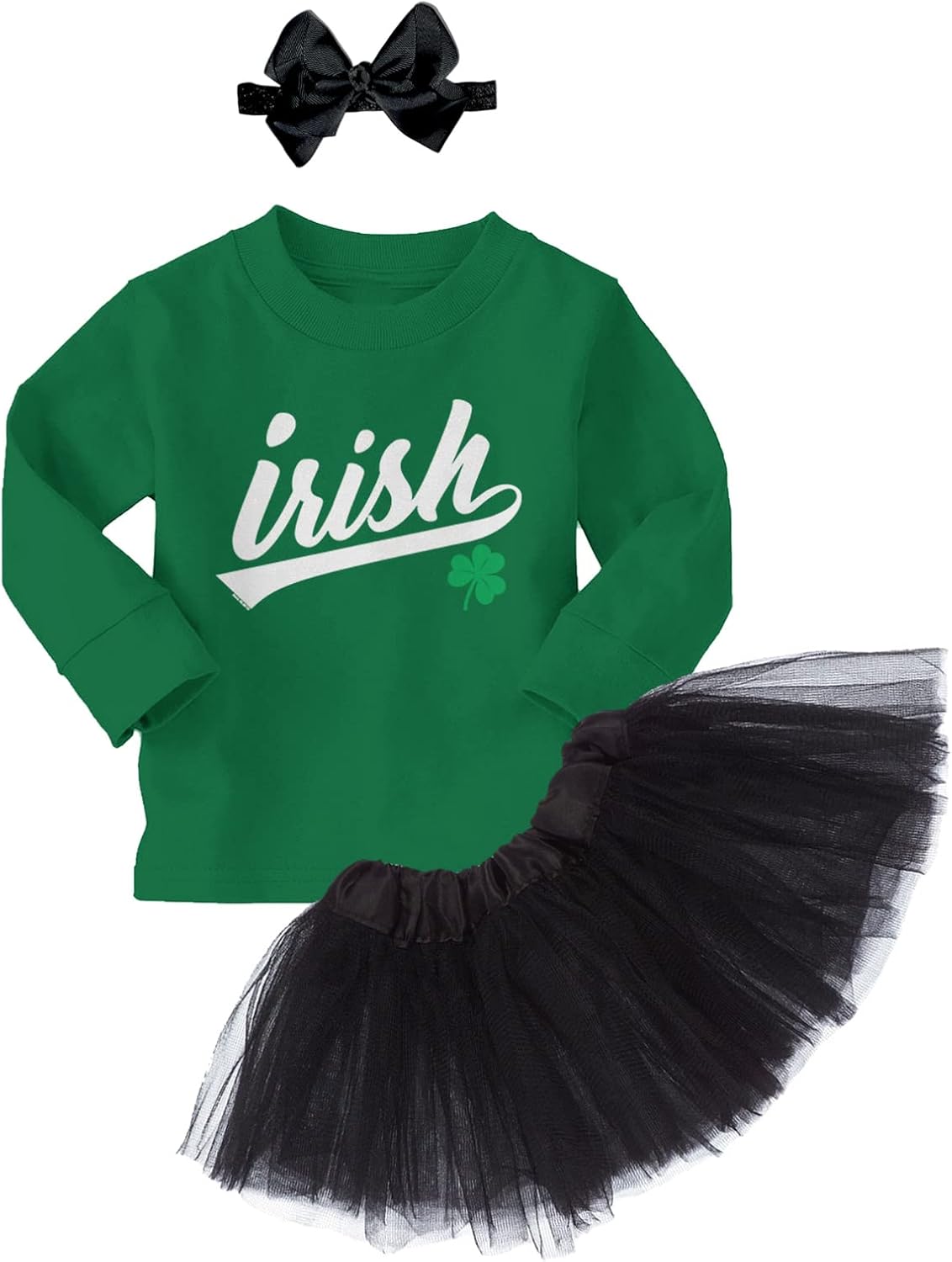 Irish Script - St. Patrick's Day Baby Bodysuit + Tutu Skirt + Bow Headband Set