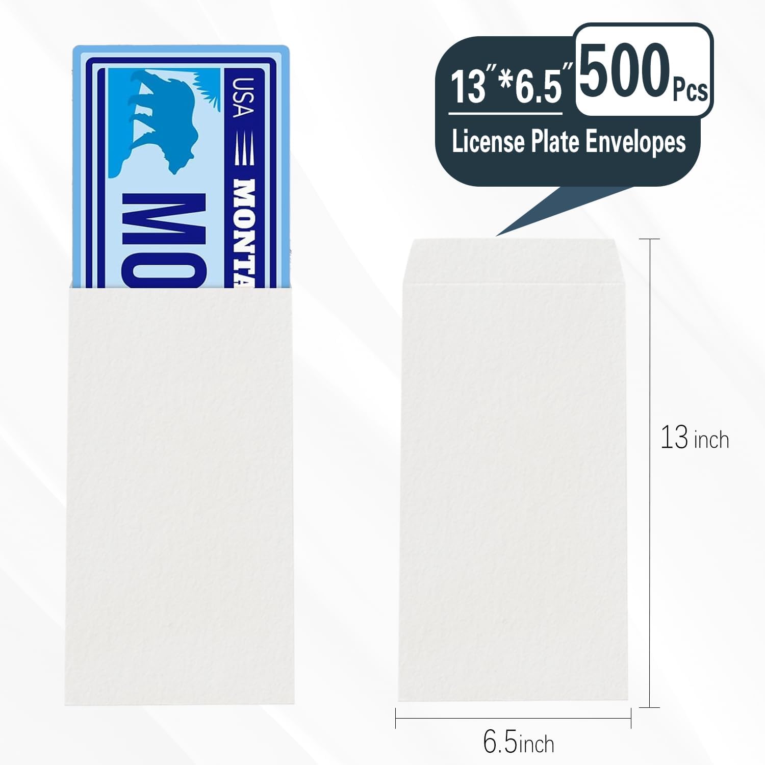 500 Pcs 13" x 6.5" White License Envelope with Self Seal White Business Envelopes Letter Size for License Plate (No Rigid)