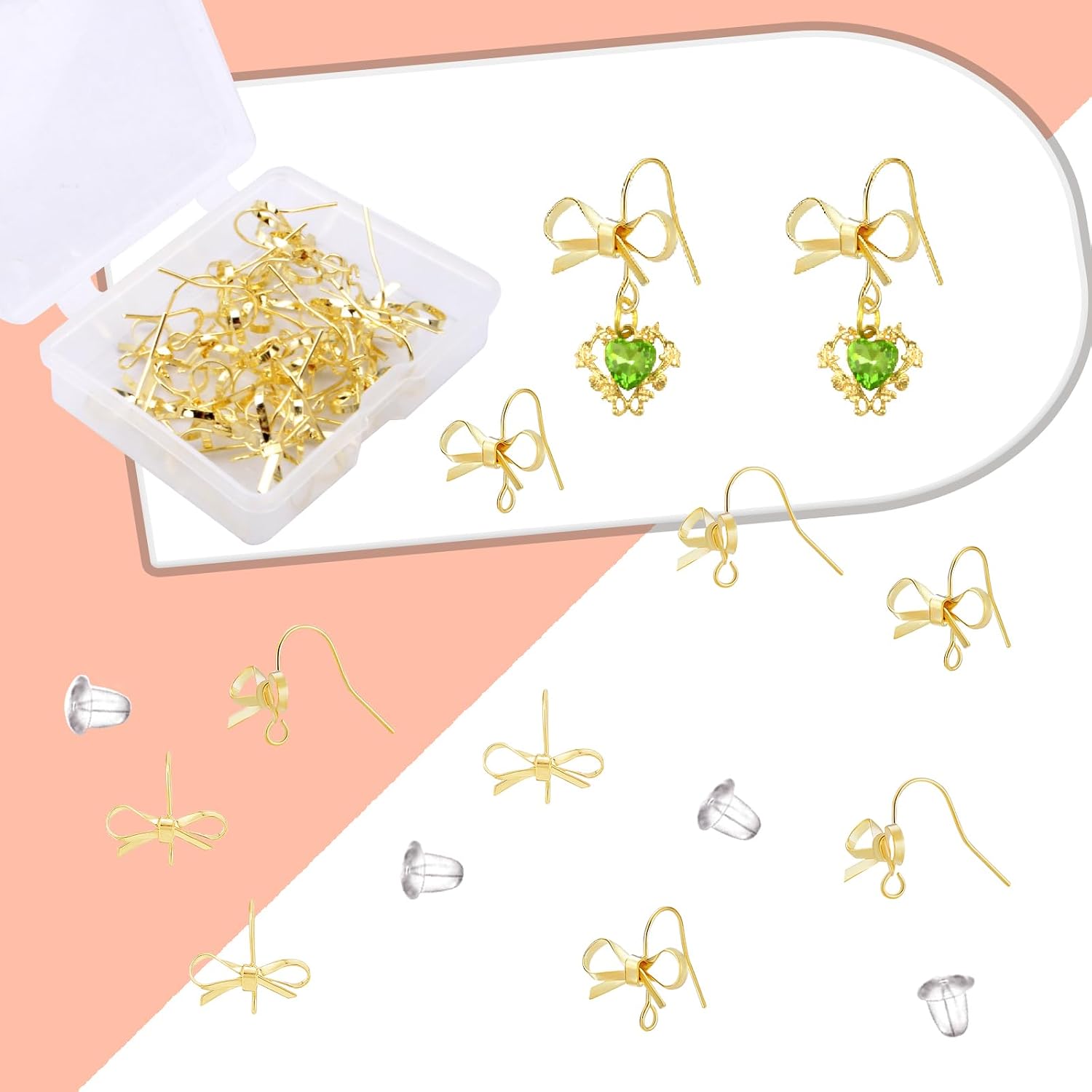 40Pcs Bowknot Stud Earring Brass Stud Earring Findings, Hypoallergenic Golden Bow Tie Earring Findings with Loop Plastic Ear Nuts for Women Dangle Earring Jewelry Making