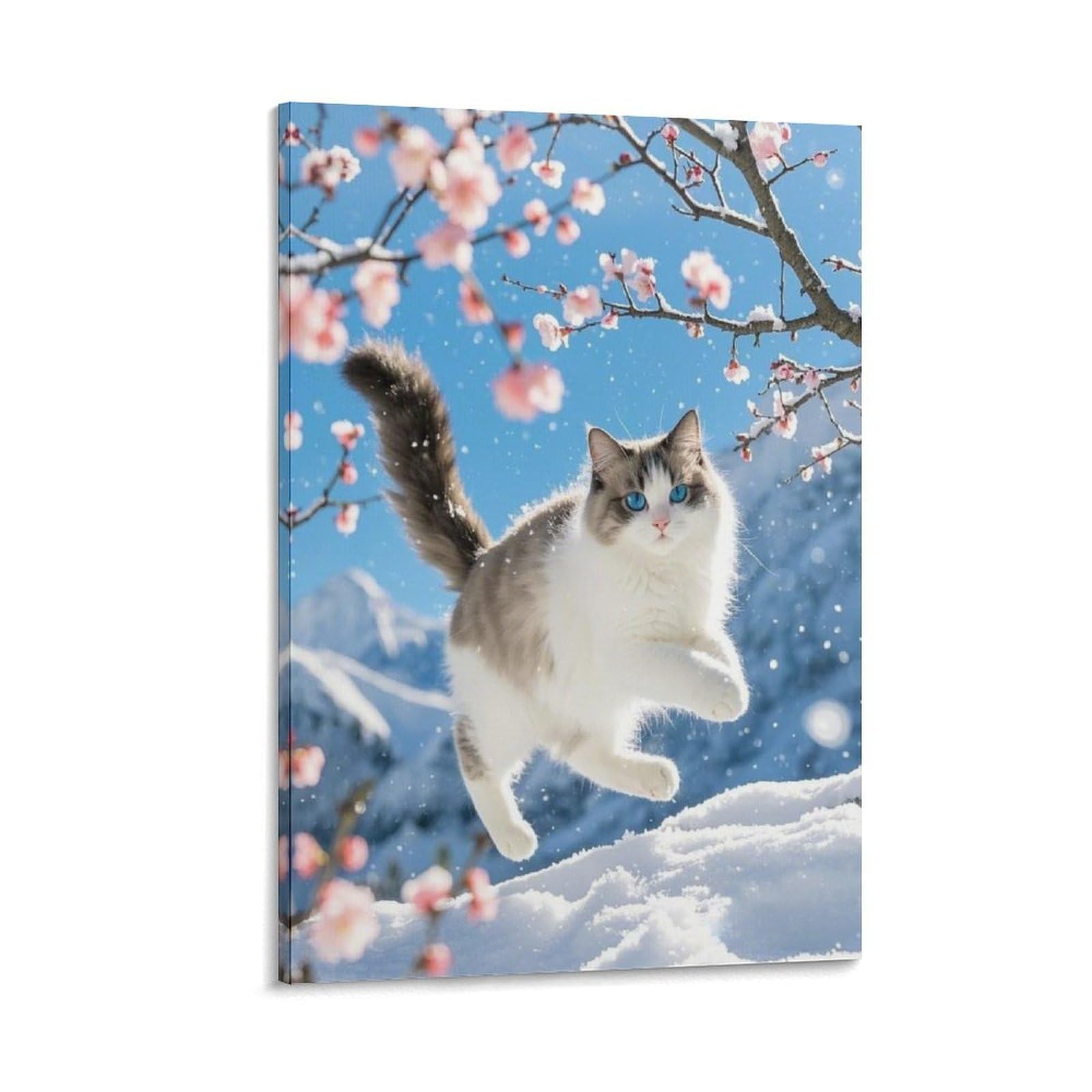 IEJKLUVWX Ragdoll Cat In Snow Field Wall Posters Glorious Sunny Day Waterproof Canvas Moisture Resistant Easy to Install for Bathroom Office Housewarming Gift Original 16x24inch(40x60cm)