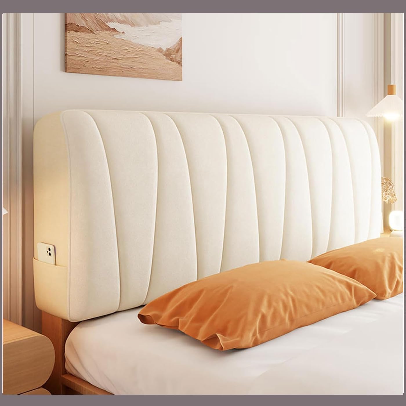 Headboard Covers,Bed Velvet Slipcover For Single/King/Double,All-inclusive Bed Backrest Stretch Furniture Protective Dustproof Cover For Beds Solid Color Thicken Quilted Washable(130CM,White)