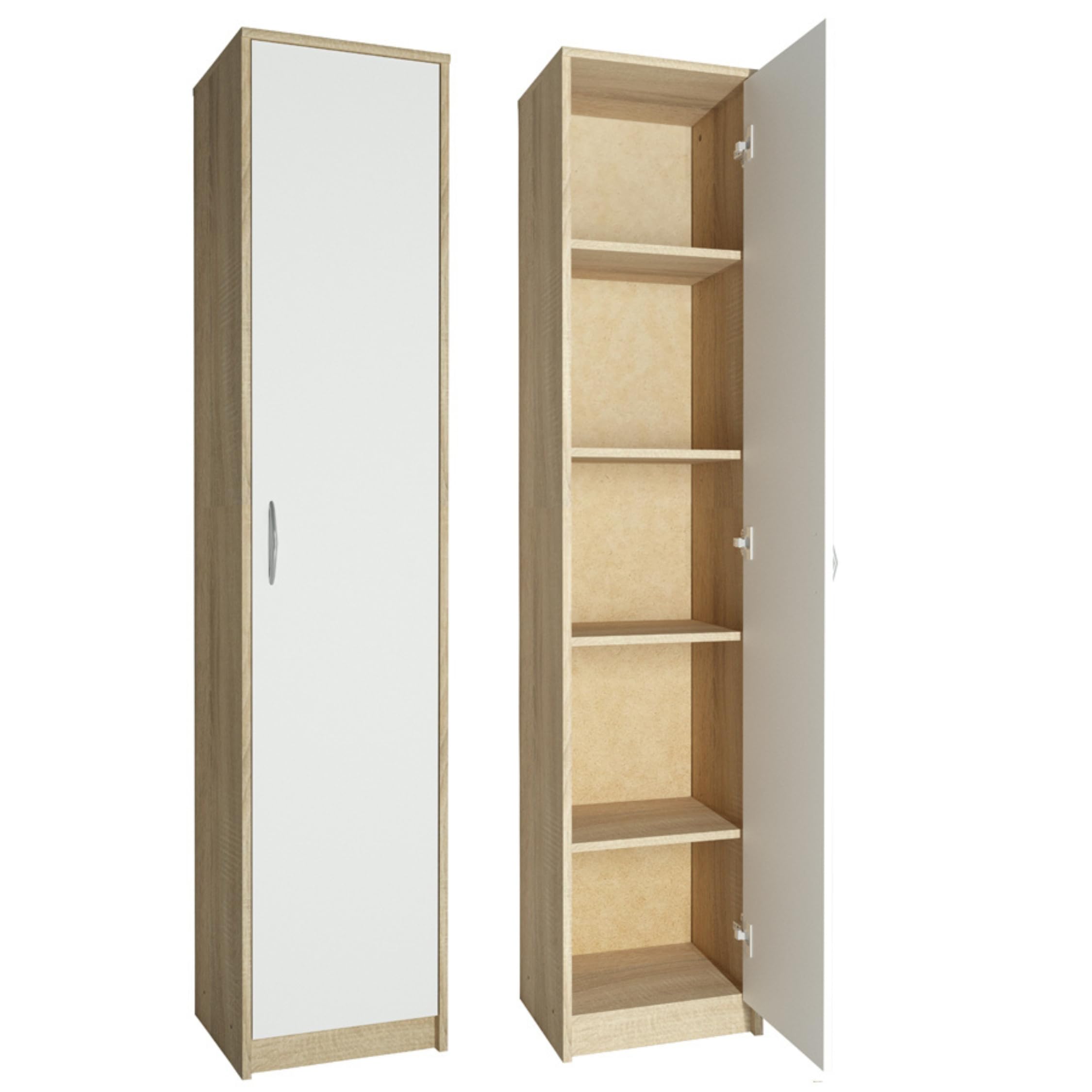 Home Collective Armoire de Rangement 5 Niveaux Finition Aspect Bois - Meuble classeur avec Porte, poignées polymère, 39 cm Largeur, Style Sonoma Blanc - Chambre, Couloir, Bureau