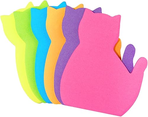 Notas adhesivas de gatos lindos, paquete de 6 notas adhesivas Kawaii de colores brillantes para amantes de los gatos (6 colores, forma 1)