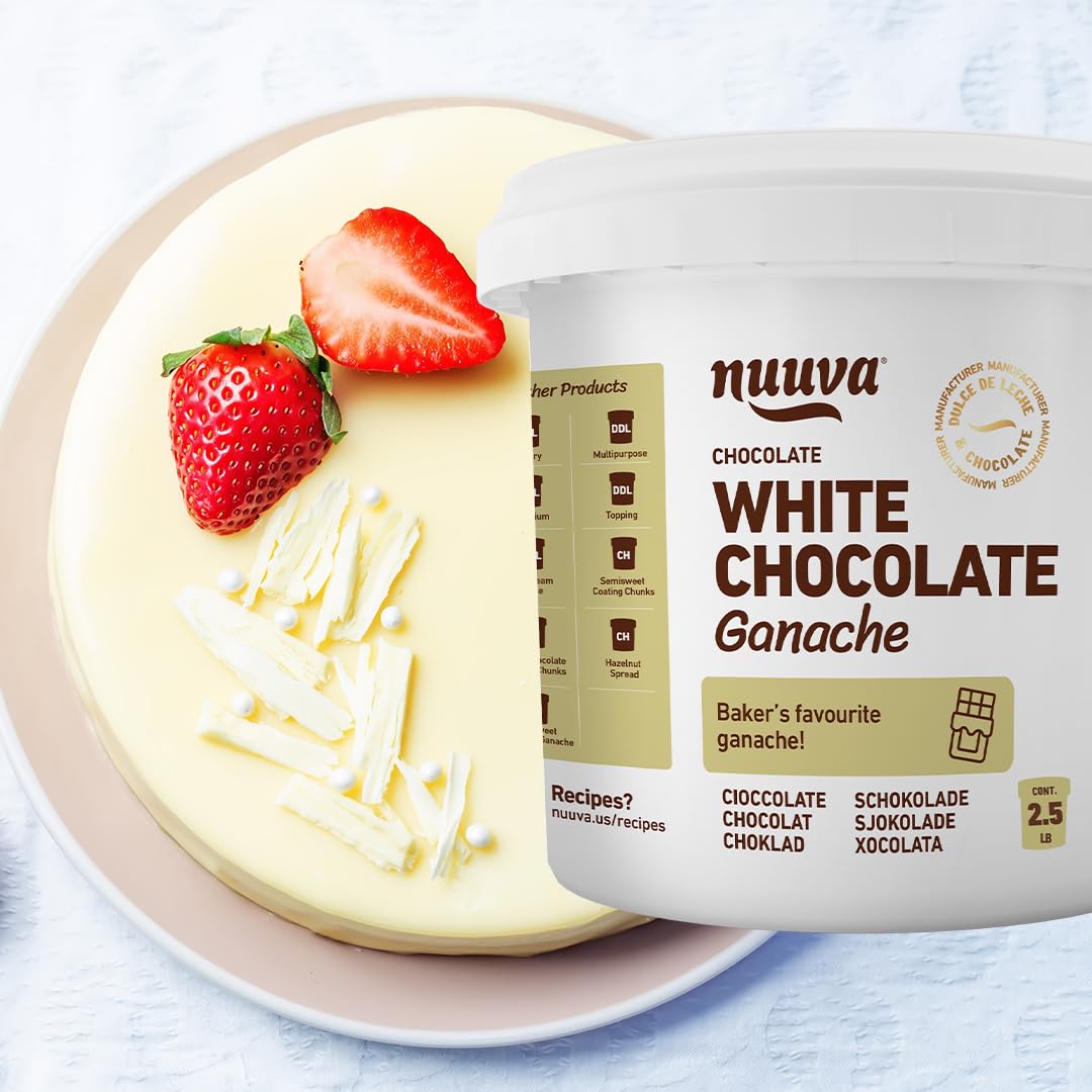 Nuuva Foods White Ganache | Gluten Free White Chocolate Flavored Ganache for Dubai Chocolate Bar & Cake | Perfect for Chocolates & Desserts (2.5 lbs)