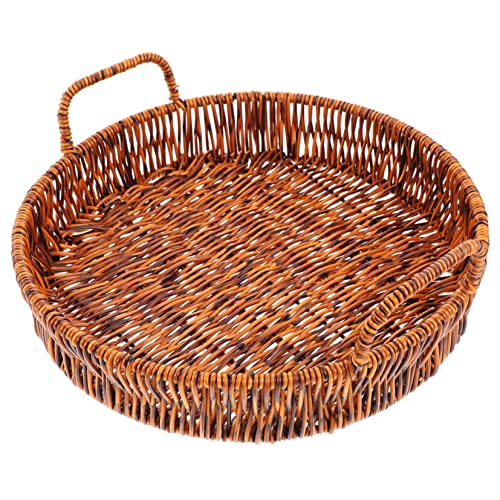 CIYODO Bandeja de armazenamento de vime com 2 peças, cestas de tecido, bandeja de servir, cesta redo