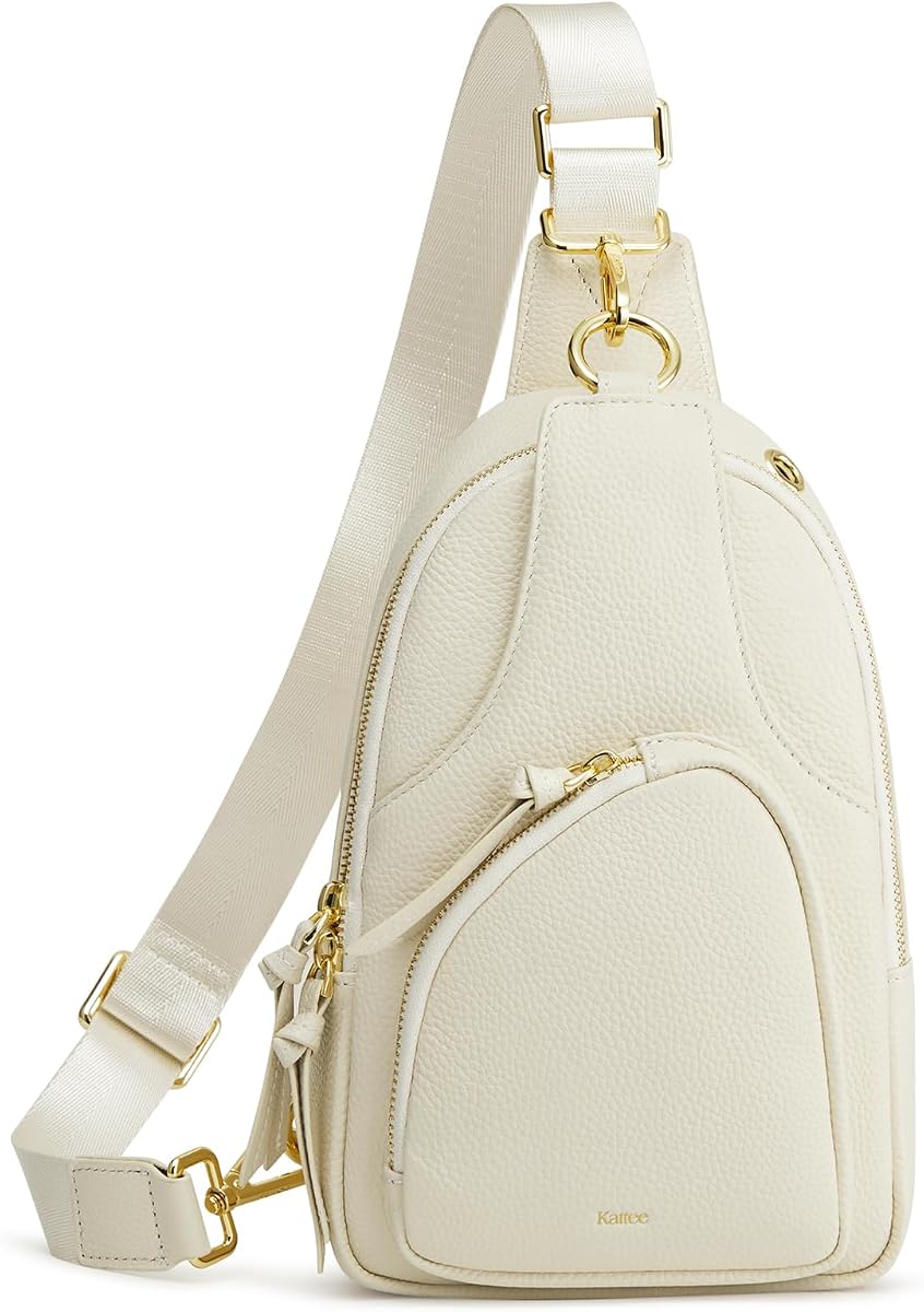 Sling Bag for Women, Leather Crossbody Bags for Travel, Beige.