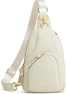 Kattee Sling Bag for Women, Leather Crossbody Bags for Travel, Beige.