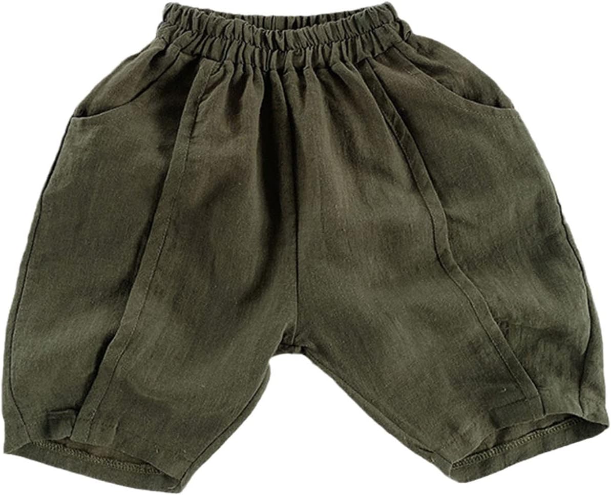 Summer Kid Simple Shorts Fashion Baby Girl All-Match Solid Shorts Boy Breathable Thin Cotton Linen Short Pants Green