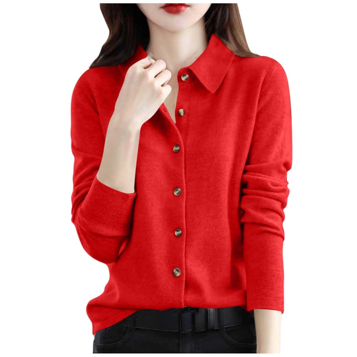Cashmere Cardigans Sweaters Women Lightweight Warm Soft Knitted Long Sleeve Button Down Shirt Lapel Collar Tops