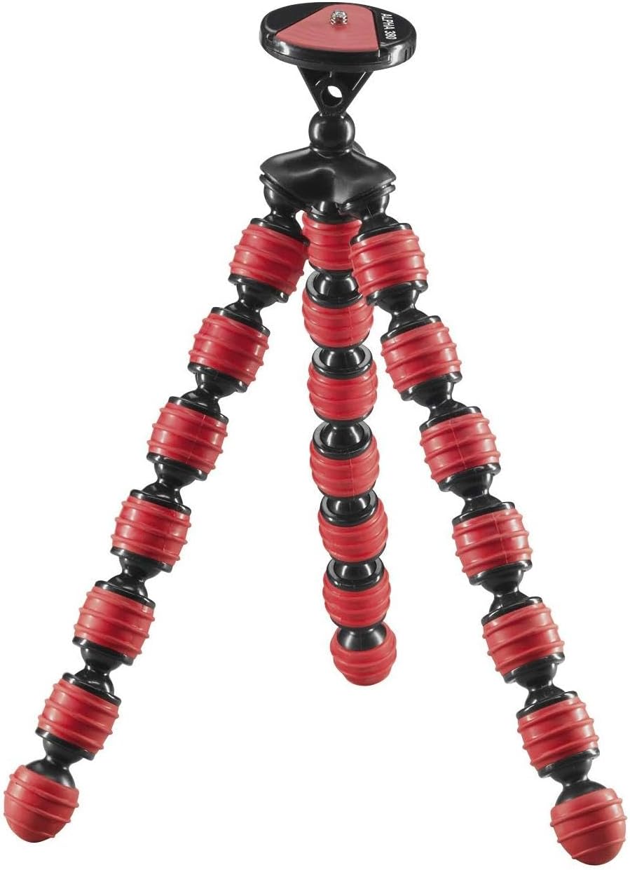 Cullmann Alpha 380 Mobile Flexible Mini Tripod with Smartphone Holder, Bendable Legs, Red, Max. Load 1.5 kg, 267g Weight
