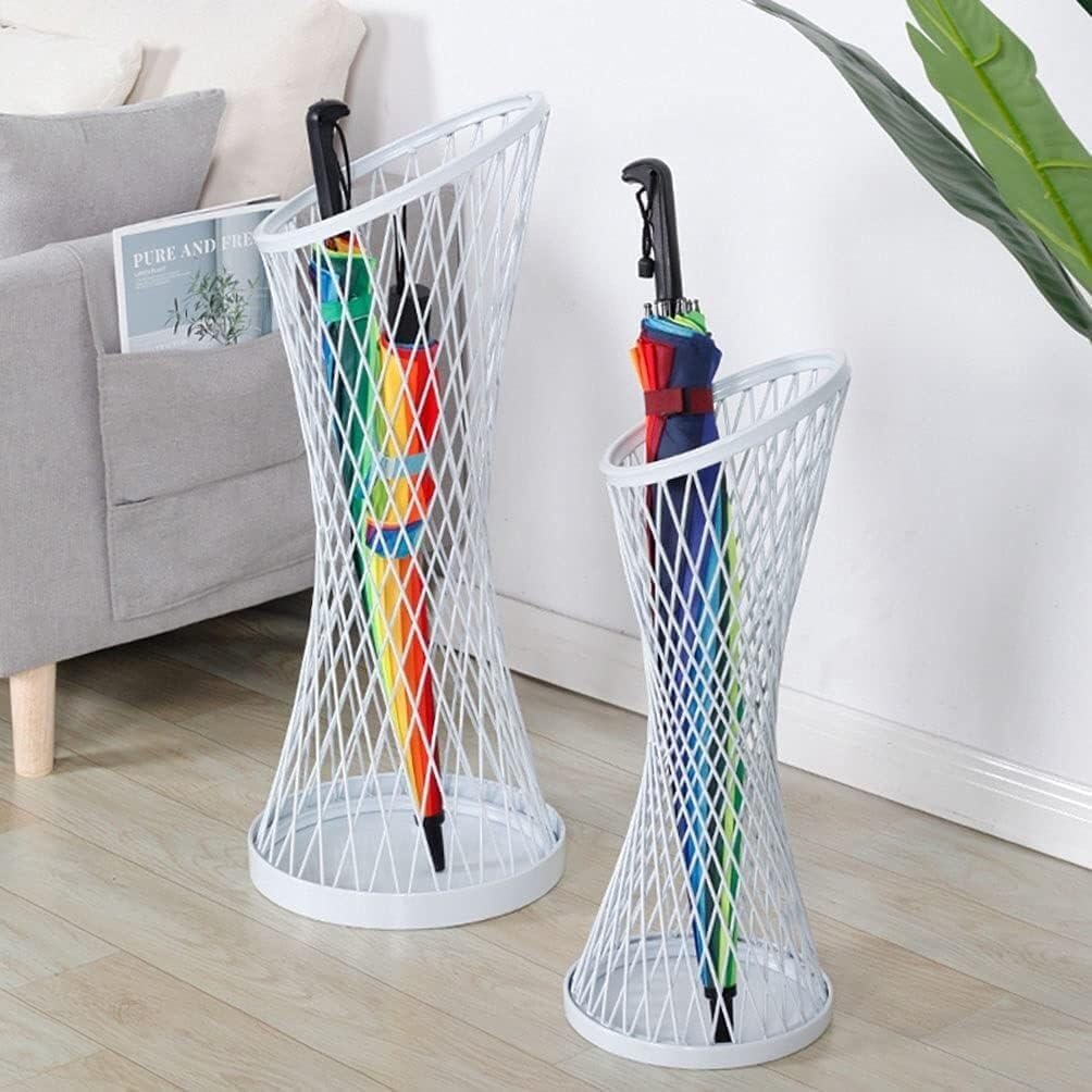 Stylish Metal Umbrella Stand with Drainage Tray & Hook - Elegant Entryway nizer for Office, Hotel & Home Hallways (White, 23x58cm)