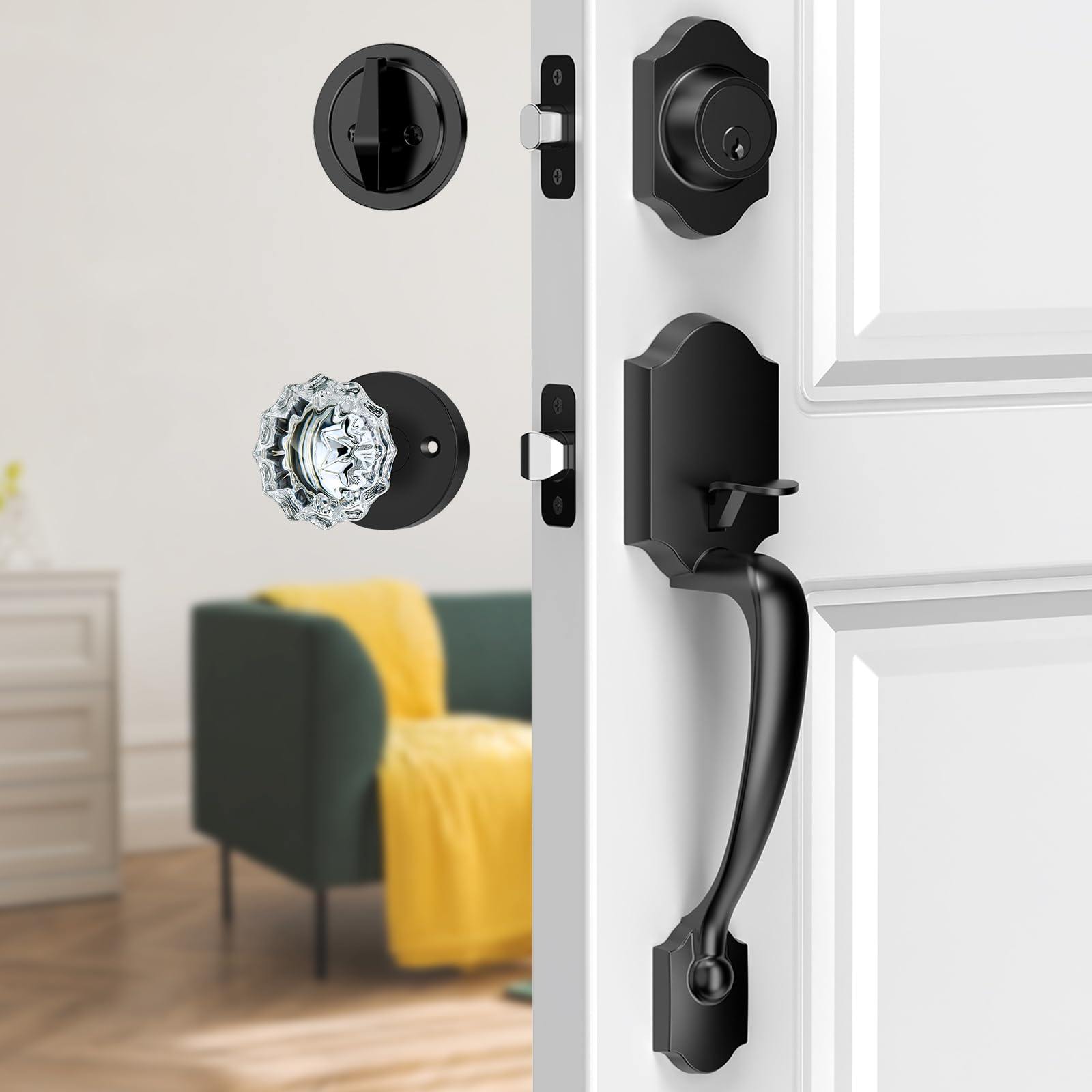 Modern Black Front Door Handle Set -8
