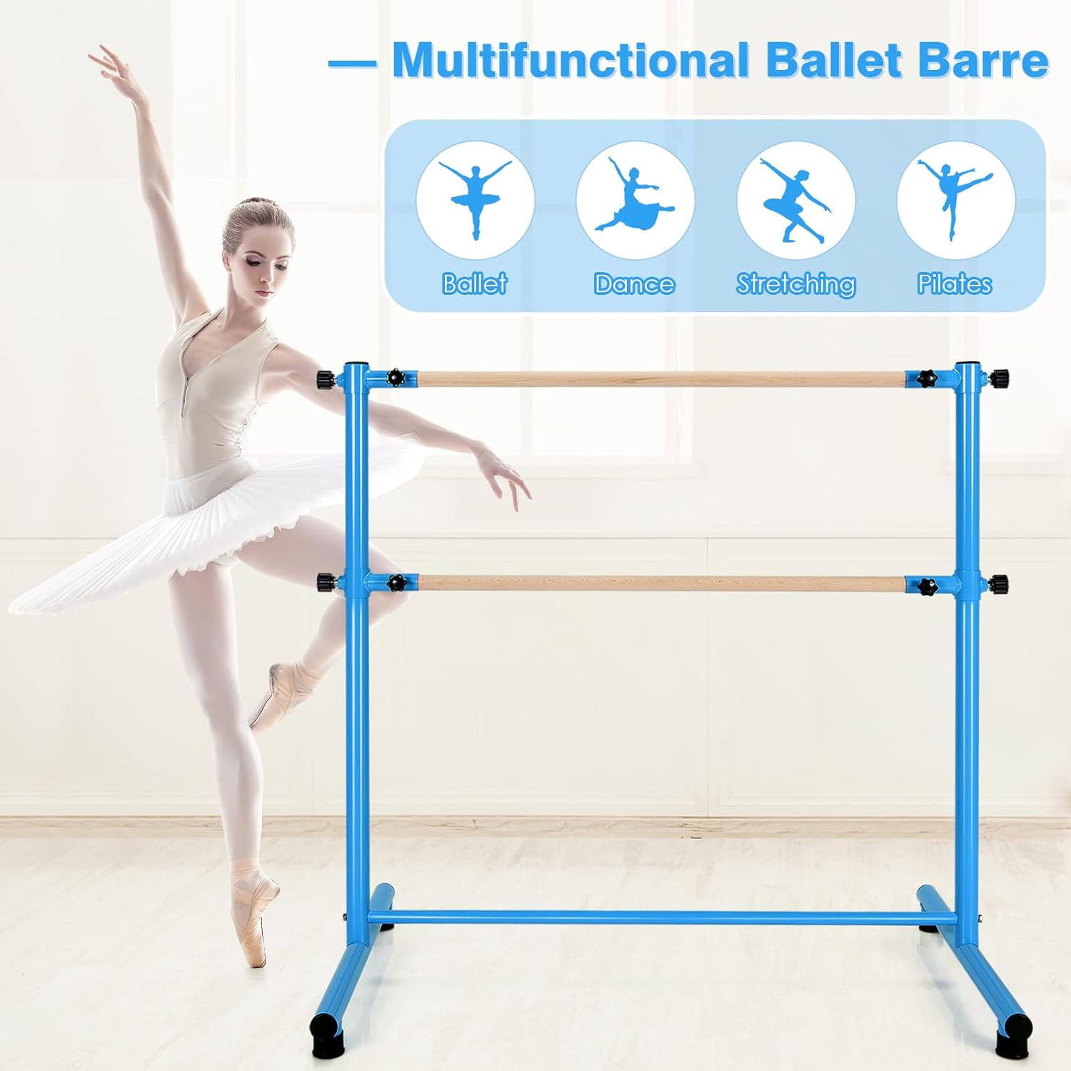Costzon Barra de ballet portátil, barra de madera doble ajustable
