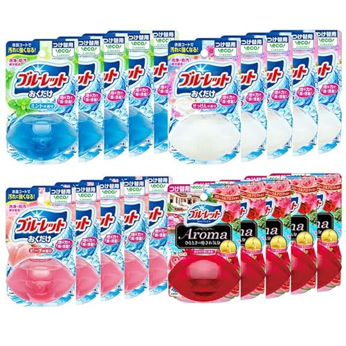 液体ブルーレットおくだけ アソートセット 70ml つけ替用 20個セット ミント せっけん ピーチ フローラルアロマ 無色の水 小林製薬 ブルーレット Aroma アロマ トイレ用合成洗剤 トイレ掃除 洗剤 芳香剤 詰め替え 詰替え 付け替え 付替え[CGC]ta453