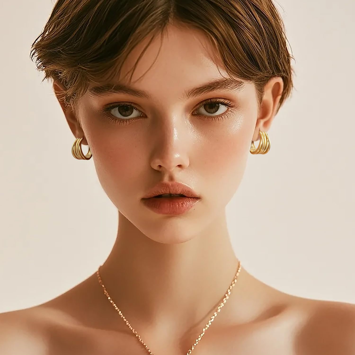 14K Gold Earrings for Women Gold Hoop Earrings for Women Trendy with Intertwined Lines Blends Art and Elegance Chunky Hoop Earring Womens Statement Earring 20mm - Image 2