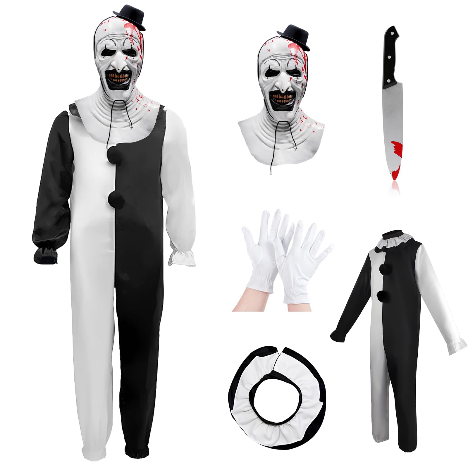 Makoike 5Pcs Art the Clown Costume Kids Terrifying Mask with Scary Killer Clown Costume Carnival Halloween Outfit Cosplay Props