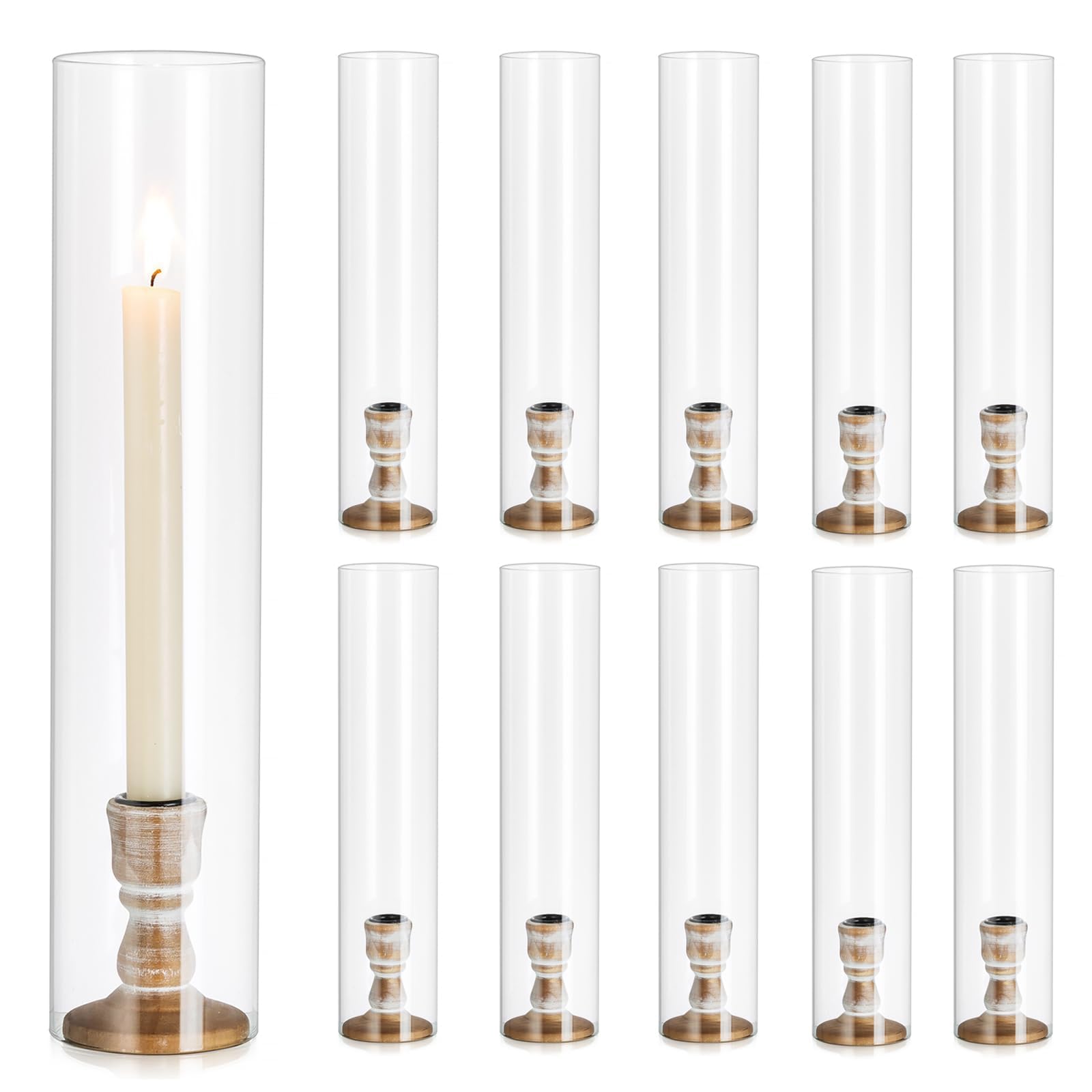 Kerzenhalter Stabkerze Kerzenständer Glas：10 er Stabkerzenhalter Windlichter Kerzenständer Stabkerzen aus Holz mit Abnehmbarem Glas für Tischdeko Hochzeit Veranstaltung oder Heimdekoration