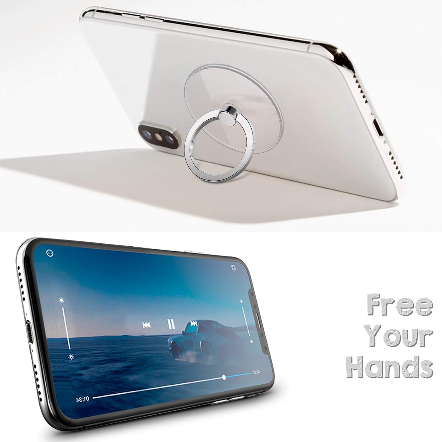 Transparent Phone Ring Stand Holder, Allengel Cell Phone Ring Holder Finger Grip - 360 Degree Rotation Ring Phone Grip (Silver X 3)