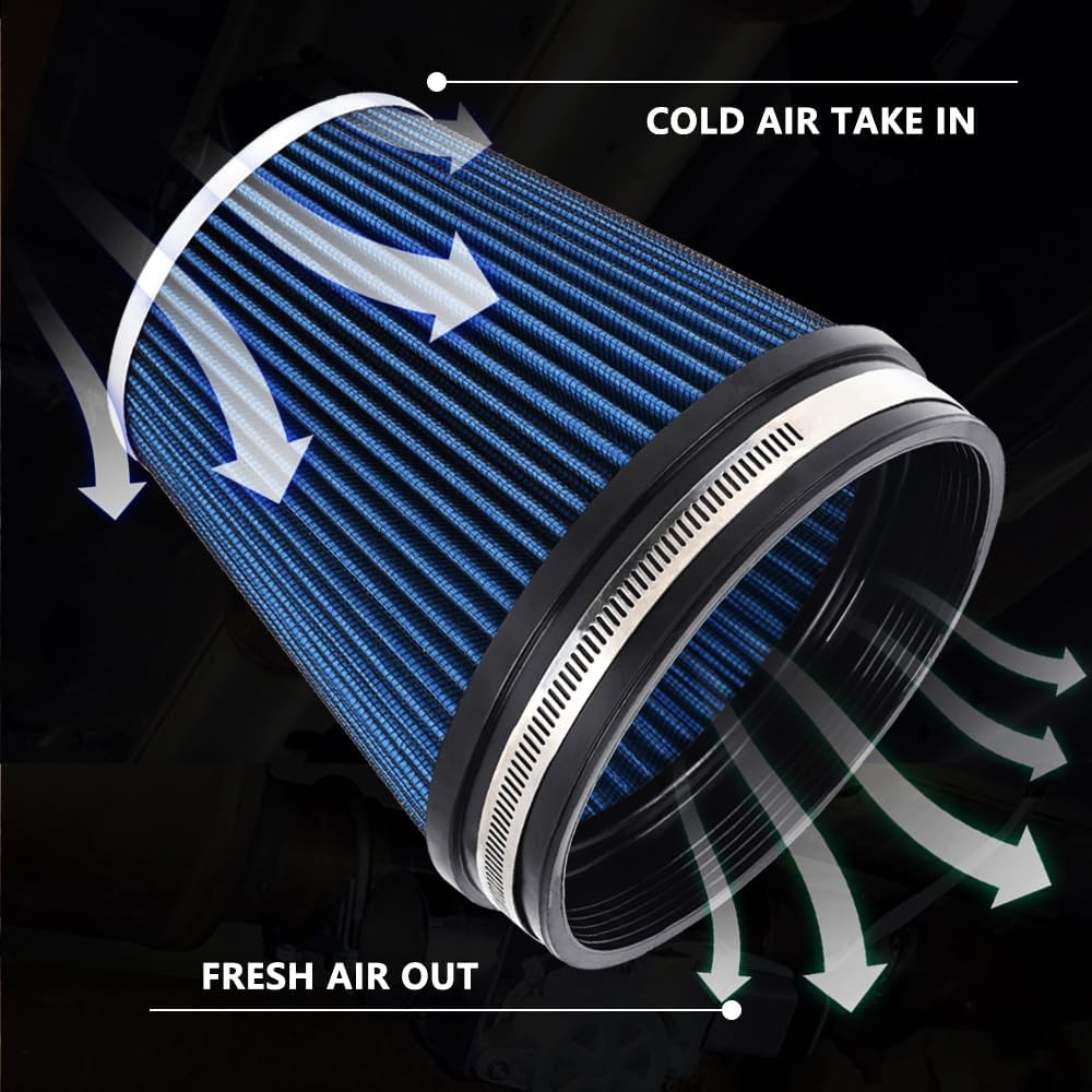 6" Inlet Cold Air Intake Filter Cone Replacement Performance Washable Clamp-On Dry Air Filters Blue (6" Tall)