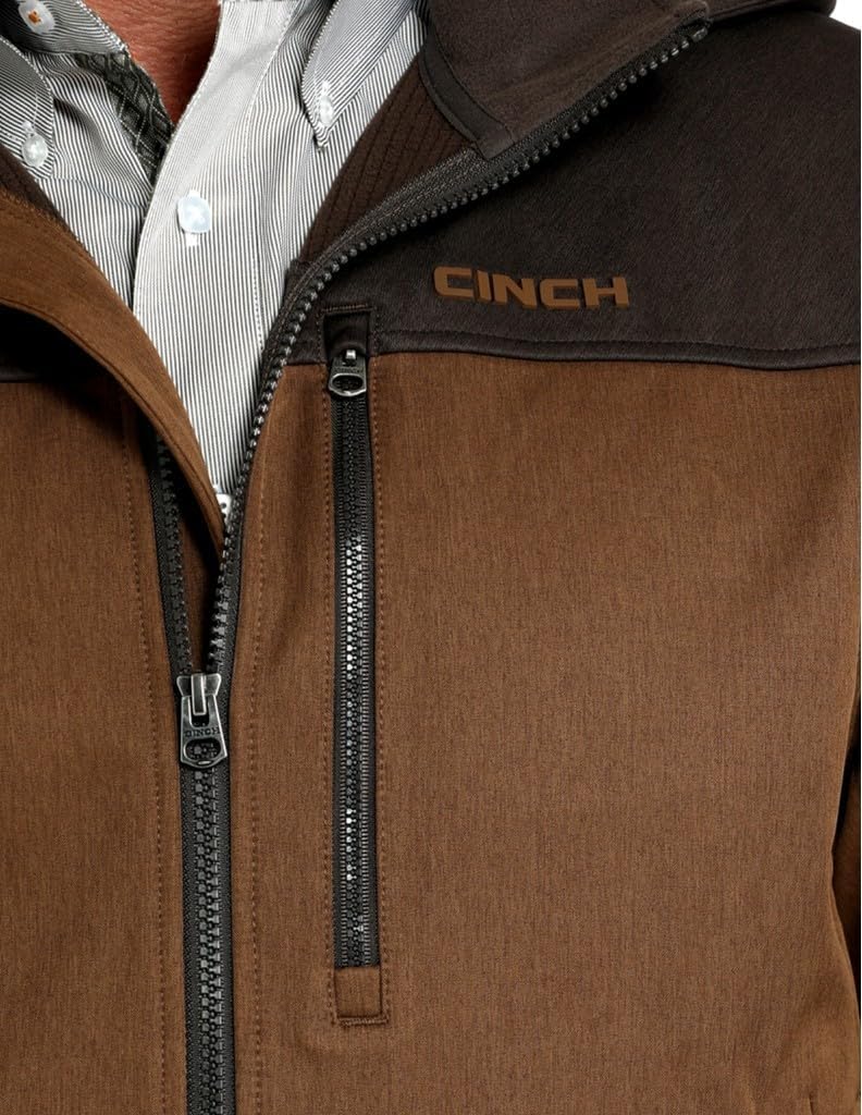 Cinch Western Jacket Mens Hooded Softshell Zip XS Brown MWJ1593005