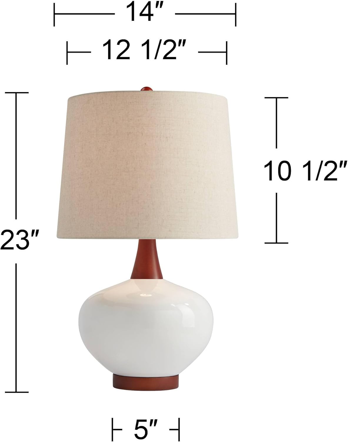 360 Lighting Brice Mid Century Modern Table Lamp with USB Charging Port 23" High Ivory Ceramic Off-White Tapered Drum Shade for Living Room Desk Bedroom House Bedside Nightstand Home Office
