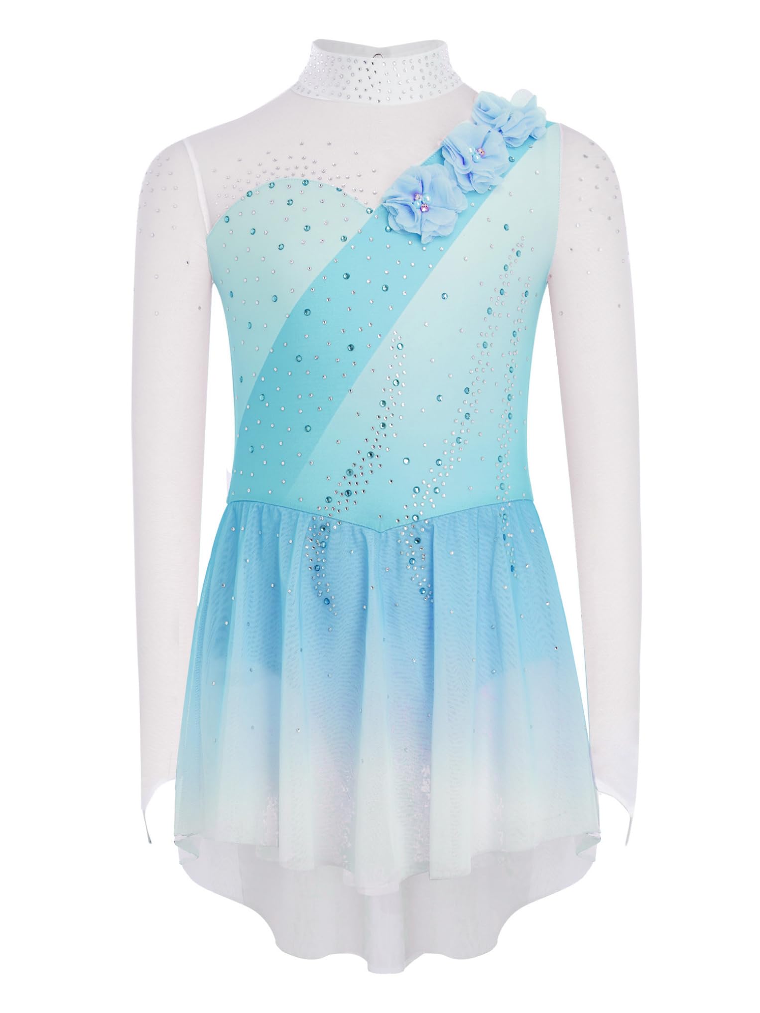 Oyolan Robe Patinage Artistique Fille Tenue Patinage sur Glace Justaucorps Manches Longues Strass Costume
