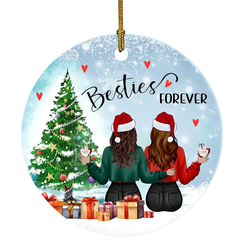 Besties Forever Christmas Ornament Hanging Decors Christmas Ceramic Ornament for Soul Sister Friends Christmas Keepsake Gifts for Women, Bestie, Sister, Friendship Gifts for Xmas Tree Decors