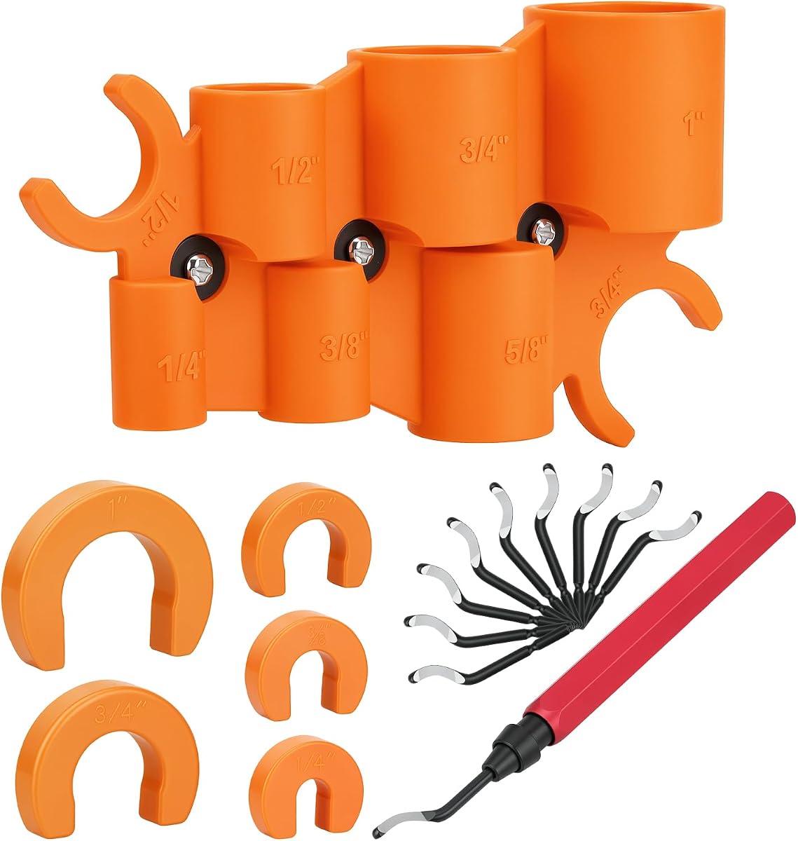 17 PCS 1/4'' - 1'' Depth Gauge with Pipe Deburring Tool, Removal Tools for Sharkbite, Removal Tool with 10 High Speed Steel Blades, Deburring Tool for PVC, PEX, Copper, Brass, PERT, Aluminum Pipes
