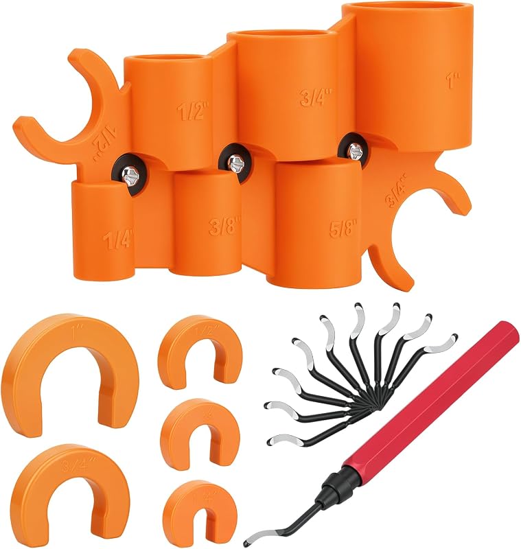 17 PCS 1/4'' - 1'' Depth Gauge with Pipe Deburring Tool, Removal Tools for Sharkbite, Removal Tool with 10 High Speed Steel Blades, Deburring Tool for PVC, PEX, Copper, Brass, PERT, Aluminum Pipes