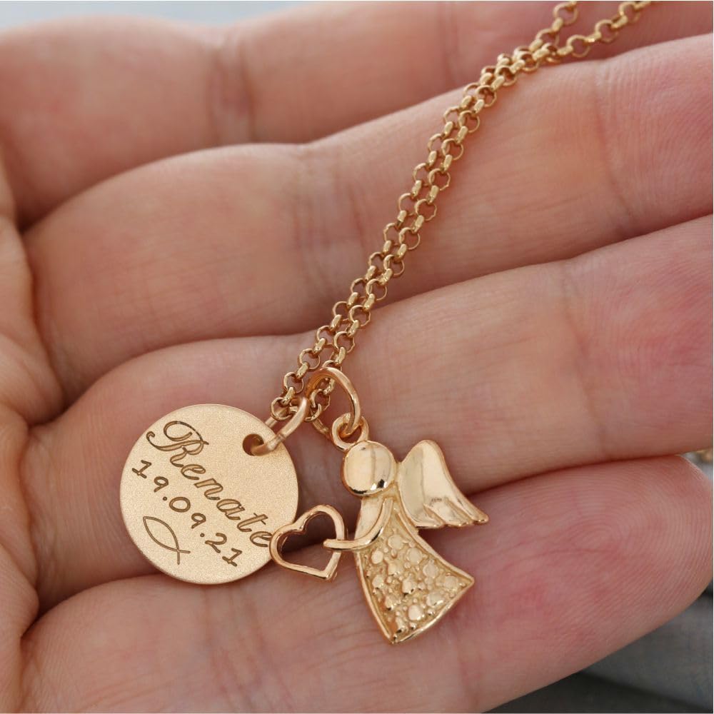 Taufkette Mädchen mit Gravur Gold Namenskette 925 Silber vergoldet Taufe Schmuck Geschenk Heilige Taufe Kette mit Namen Tauffisch Taufketten personalisiert | HANDMADE IN GERMANY