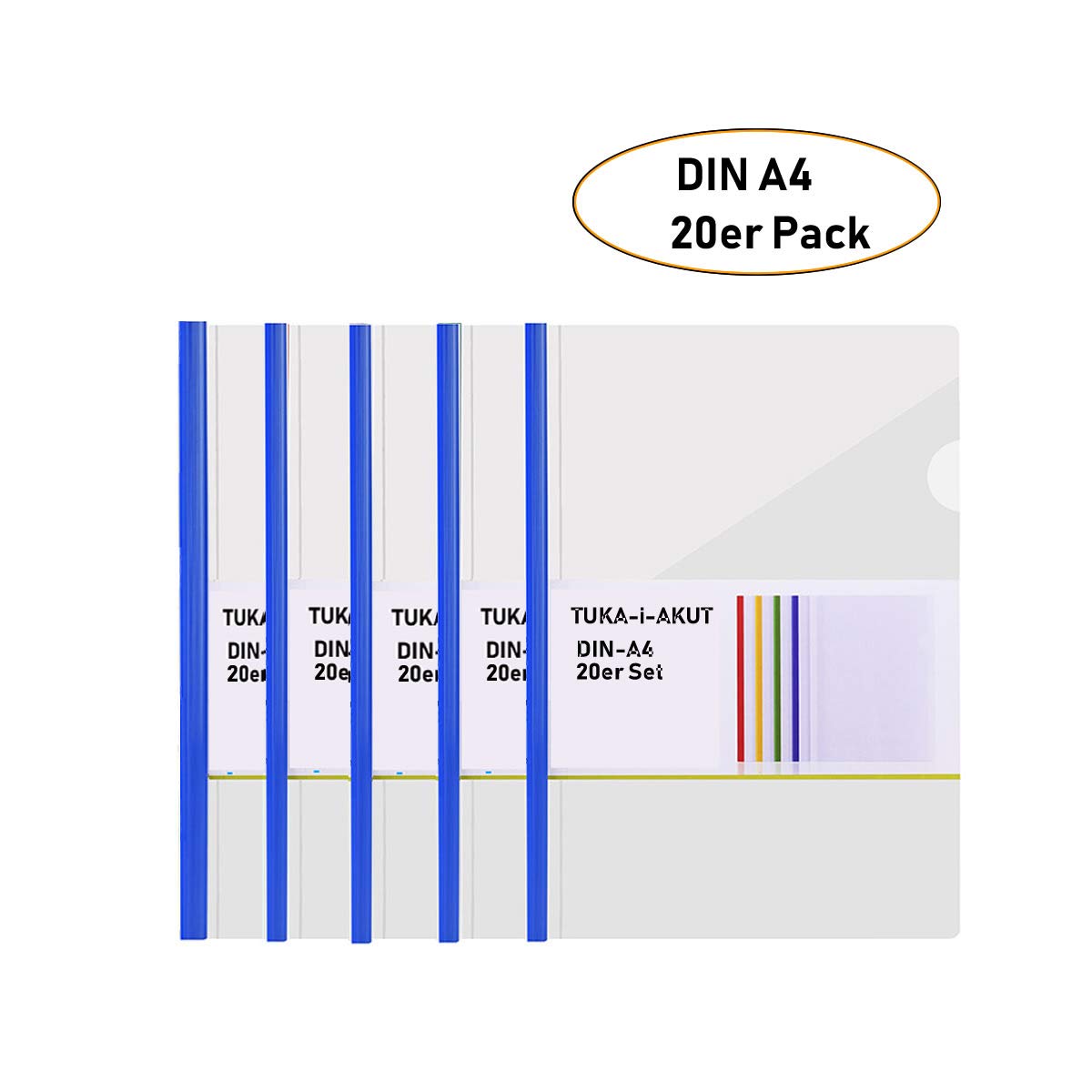 TUKA-i-AKUT 20pz PP Cartelline con Clip, 50 Fogli A4 Formato, Raccoglitore con Clip, Cartella di Serraggio in Materiale PP per Casa, Scuola, Ufficio. Traslucido, Confezione da 20, TKD8040-20x
