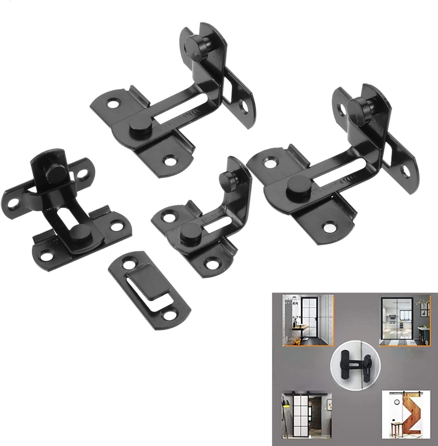 SBTRKT 2 Pcs Barn Door Lock 90 Degree Right Angle Gate Latch Stainless Steel for Sliding Doors, Cabinets, Drawers, Sliding Door Home Security (Size : 50MM)