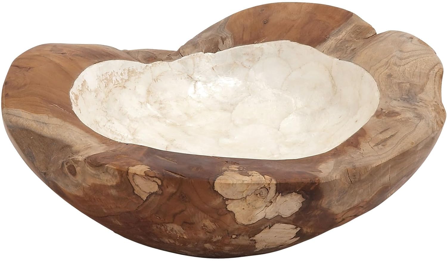 Deco 79 Teak Wood Handmade Decorative Decorative Bowl Live Edge Free Form Decorative Container with Capiz Interior, Decorative Keepsake Box 5" x 16" x 16", Brown