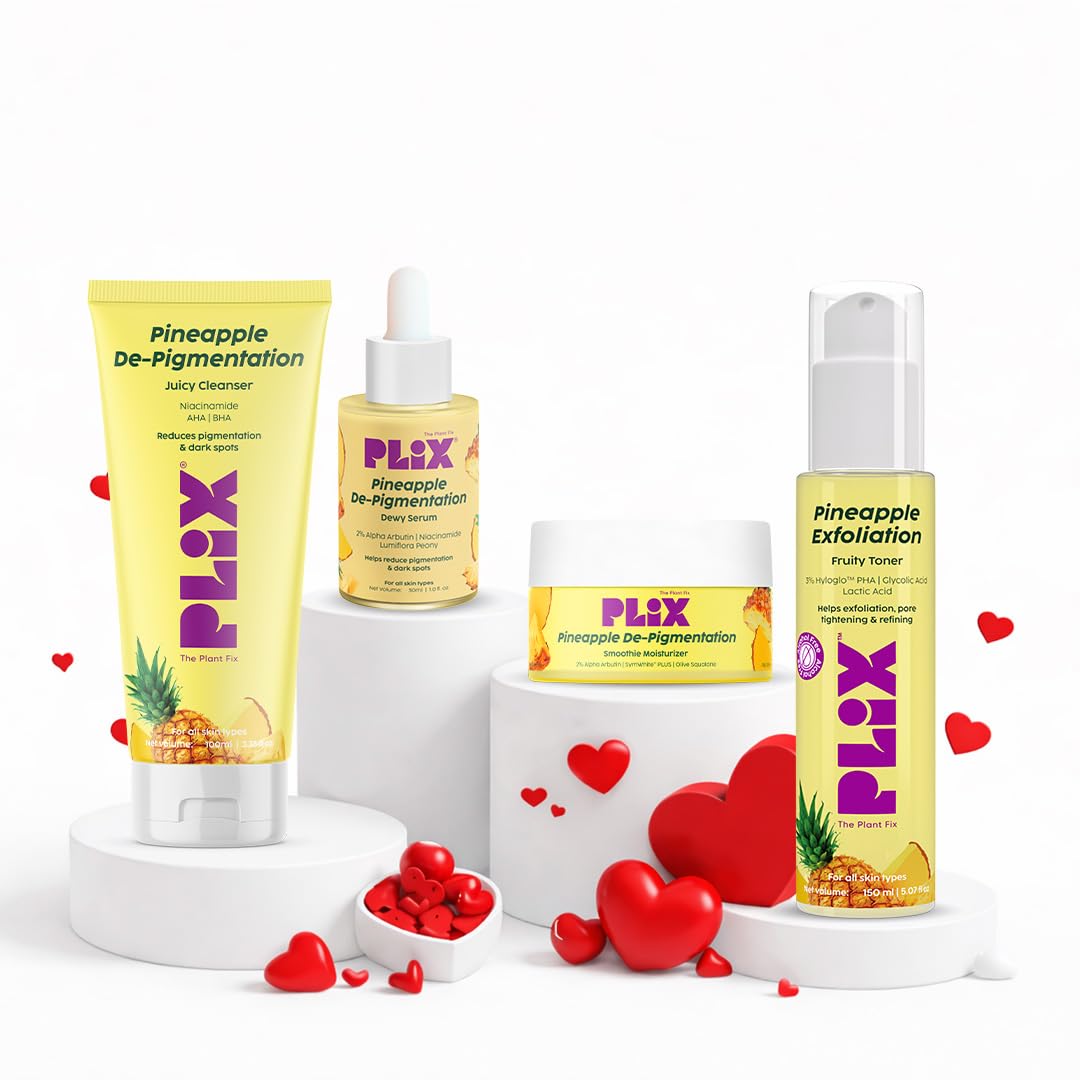 The Plant Fix Plix | Pineapple De-Pigmentation Regime with Pineapple Exfoliation Fruity Toner, Pineapple Juicy Cleanser, Pineapple Depigmentation Dewy Serum, & Smoothie Moisturizer