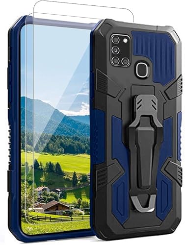 Funda compatible con Samsung Galaxy A21S, con 2 unidades con protector de pantalla de vidrio templado, funda protectora probada contra caídas de 15