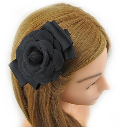 Miniatura 3 de Gran flor hermosa boda horquilla pelo clip para mujeres (A101) (negro)