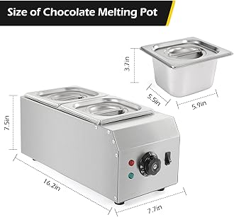 2-Tanks Chocolate Melting Machine Upgraded Chocolate Tempering Pot 600W Electric Chocolate Melter Fondue with Temperature Control Commercial Warmer for Chocolate Milk Coffee Cheese Soup