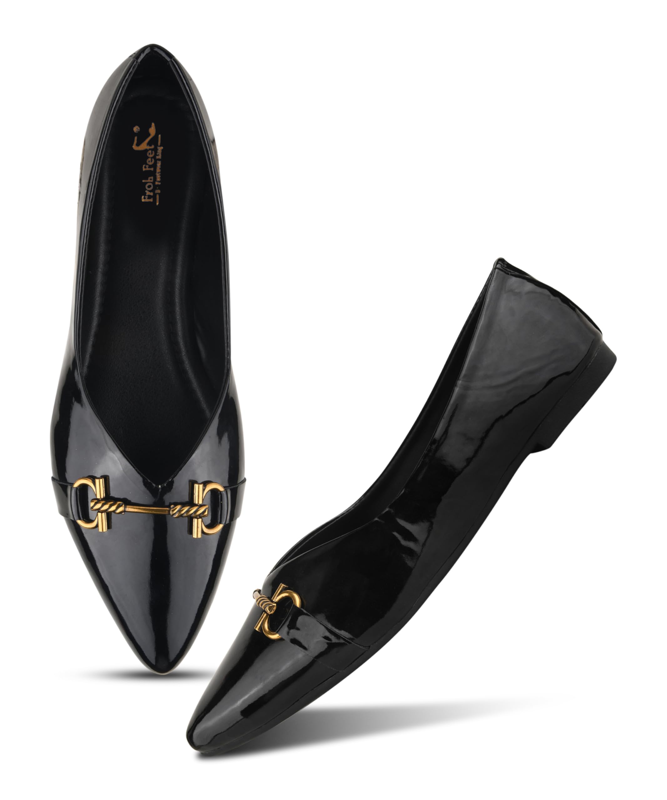Froh Feet Women’s High-Gloss Patent Finish Pointed Toe Flats with Iconic Metallic Horsebit Buckle Hardware Detail-picture-21
