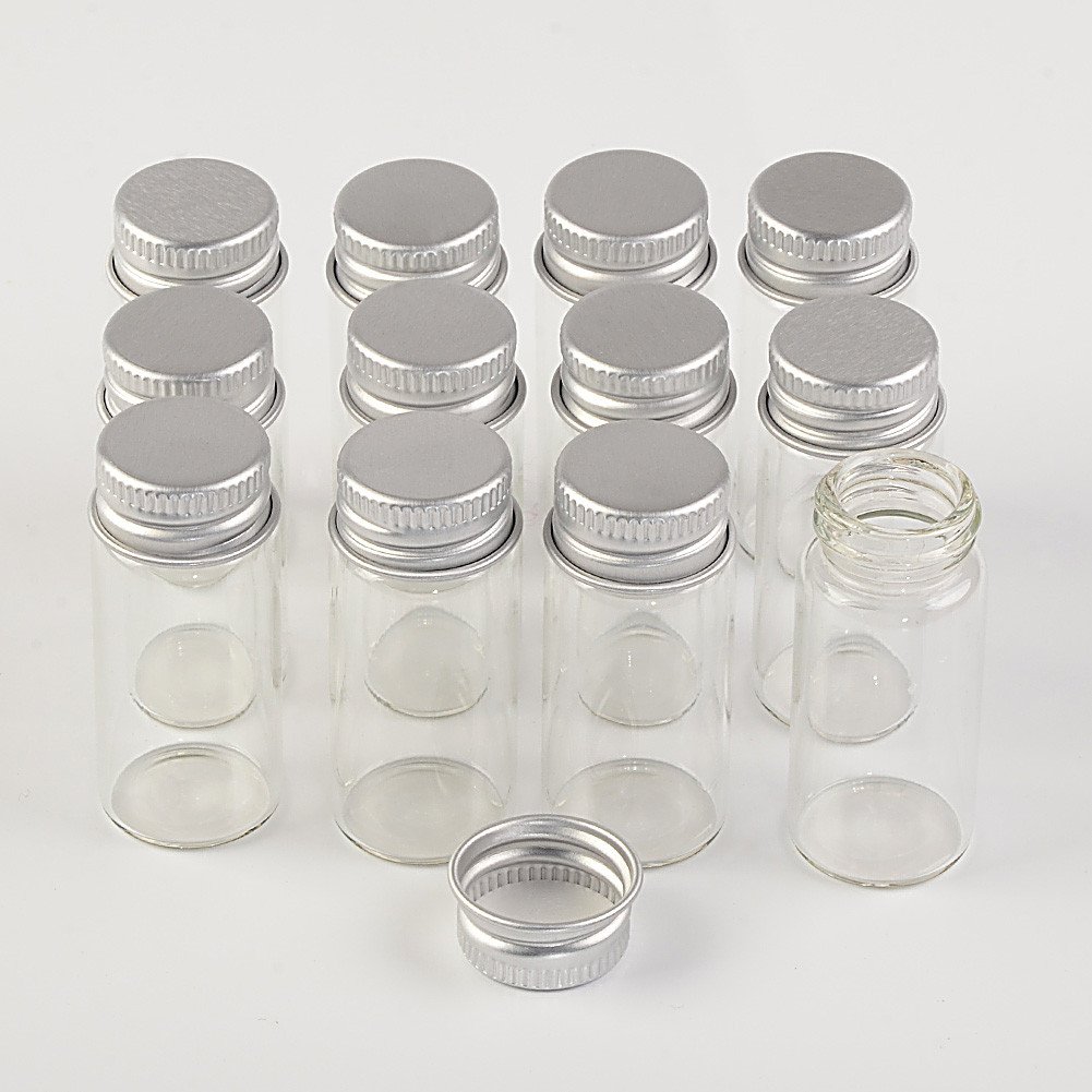 100 Pezzi 10ml Bottiglia Trasparente in Vetro con Cappuccio in Alluminio Argentato, Tappo in Alluminio di Alta qualità Rende la Bottiglia di Vetro più sigillabile (100, 10ml)