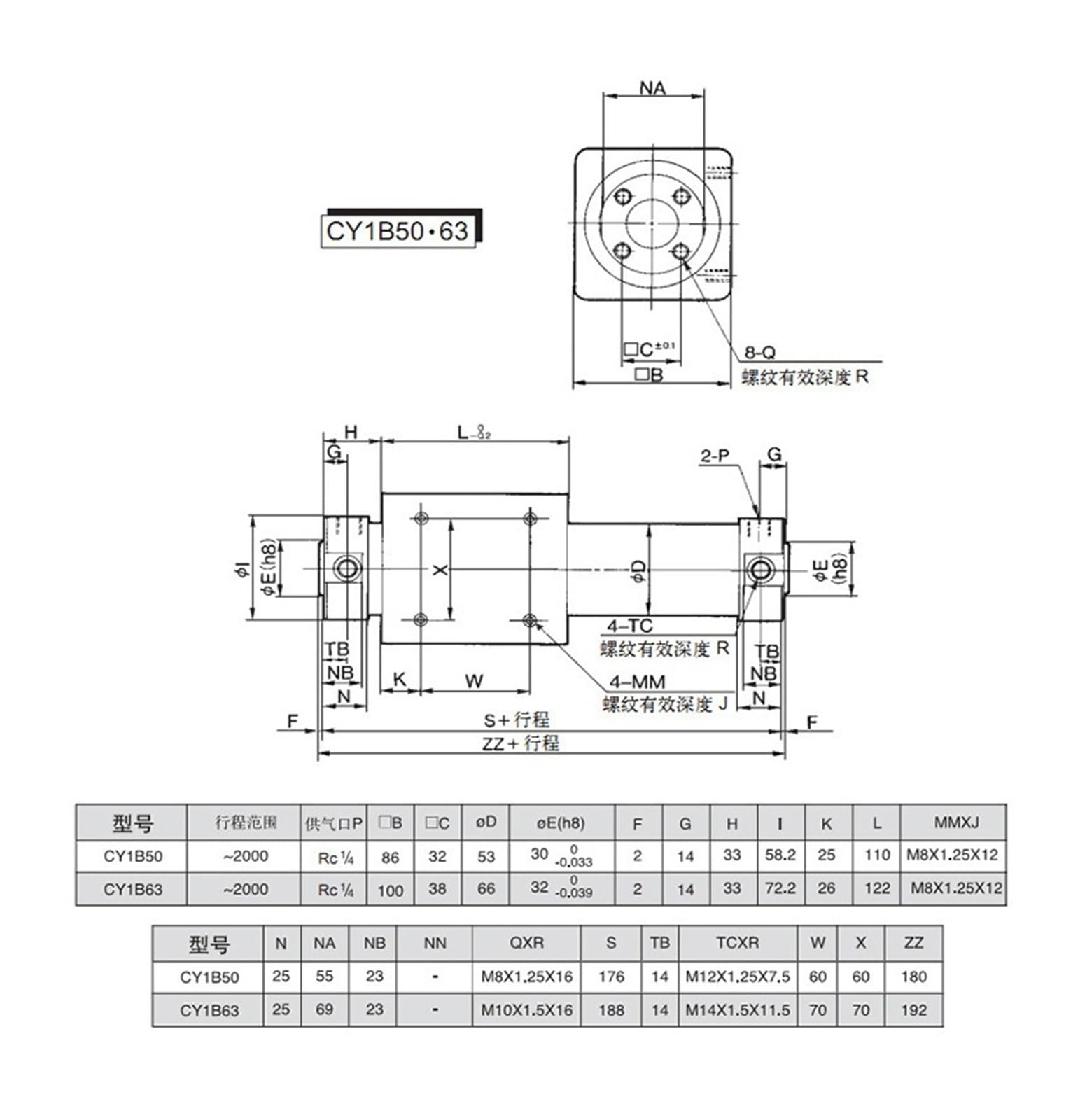 50MM Bohrung Doppeltwirkend Luft Pneumatische Zylinder CY1B/CY3B50-50-2000MM Magnetische Kolbenstangenlosen Zylinder Mit schneller Reaktion und flexibler Steuerung(CY1B/CY3B50-1400)