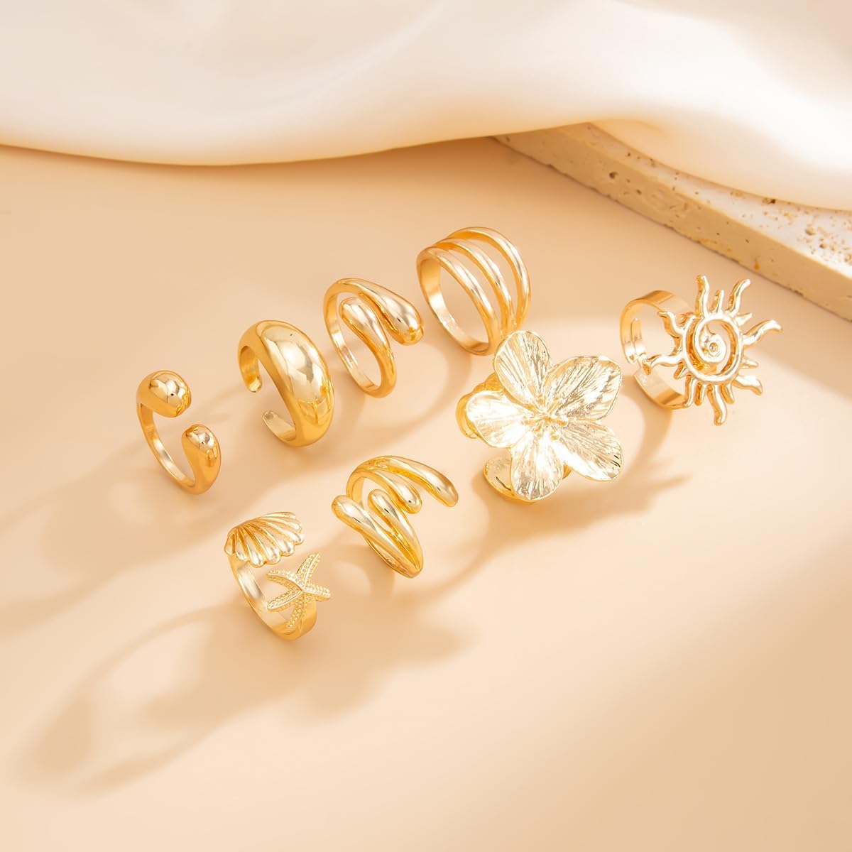 Gold Stackable Rings Set for Women Non Tarnish Chunky Rings 8PCS Knuckle Joint Finger Knuckle Nail Ring Sets Adjustable Open Ring Cute Trendy Jewelry for Gift - Image 8