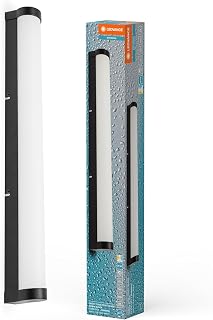 LEDVANCE ORBIS Tube Spiegel-/Wandleuchte mit LED, gefrostetes Glas/schwarz, 12W, 1100lm, dimmbar, 3000/4000K über Wandschalter einstellbar, 60cm Durchmesser, IP44 Schutz vor Fremdkörpern/Spritzwasser