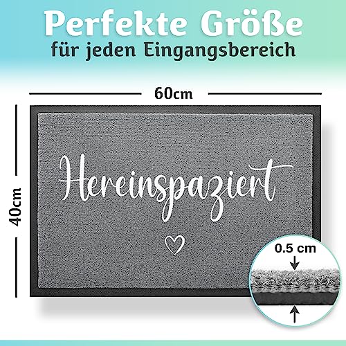 Bodenständig Hereinspaziert Fußmatte [Waschmaschinenfest] in 40x60cm - optimale Größe für die Haustür. Schmutzfangmatten innen, Welcome mat Spruch und Herz