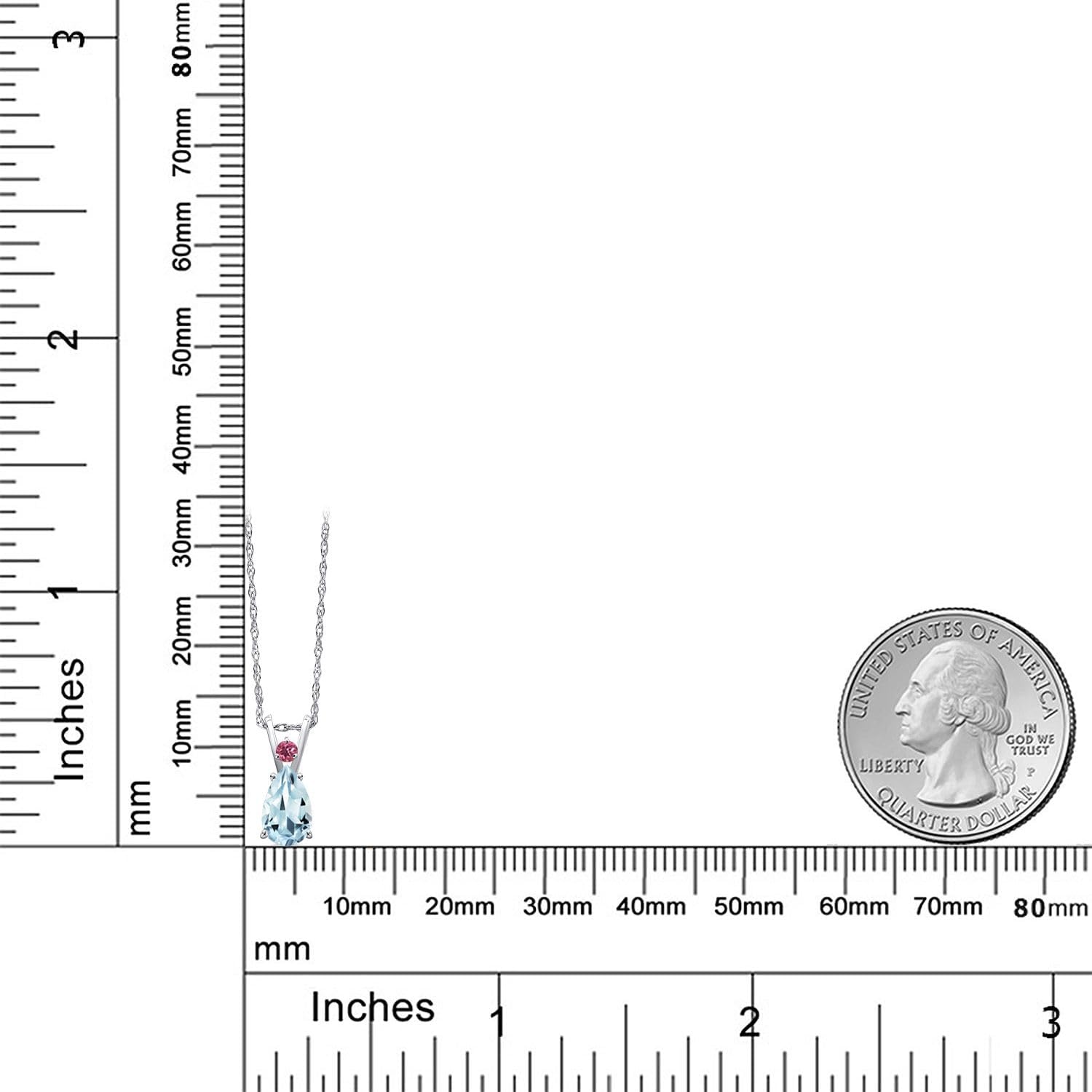 Gem Stone King 14K White Gold Sky Blue Aquamarine and Pink Tourmaline Pendant Necklace for Women | 0.79 Cttw | Gemstone March Birthstone | Pear Shape 8X5MM | With 18 Inch Chain - Image 6